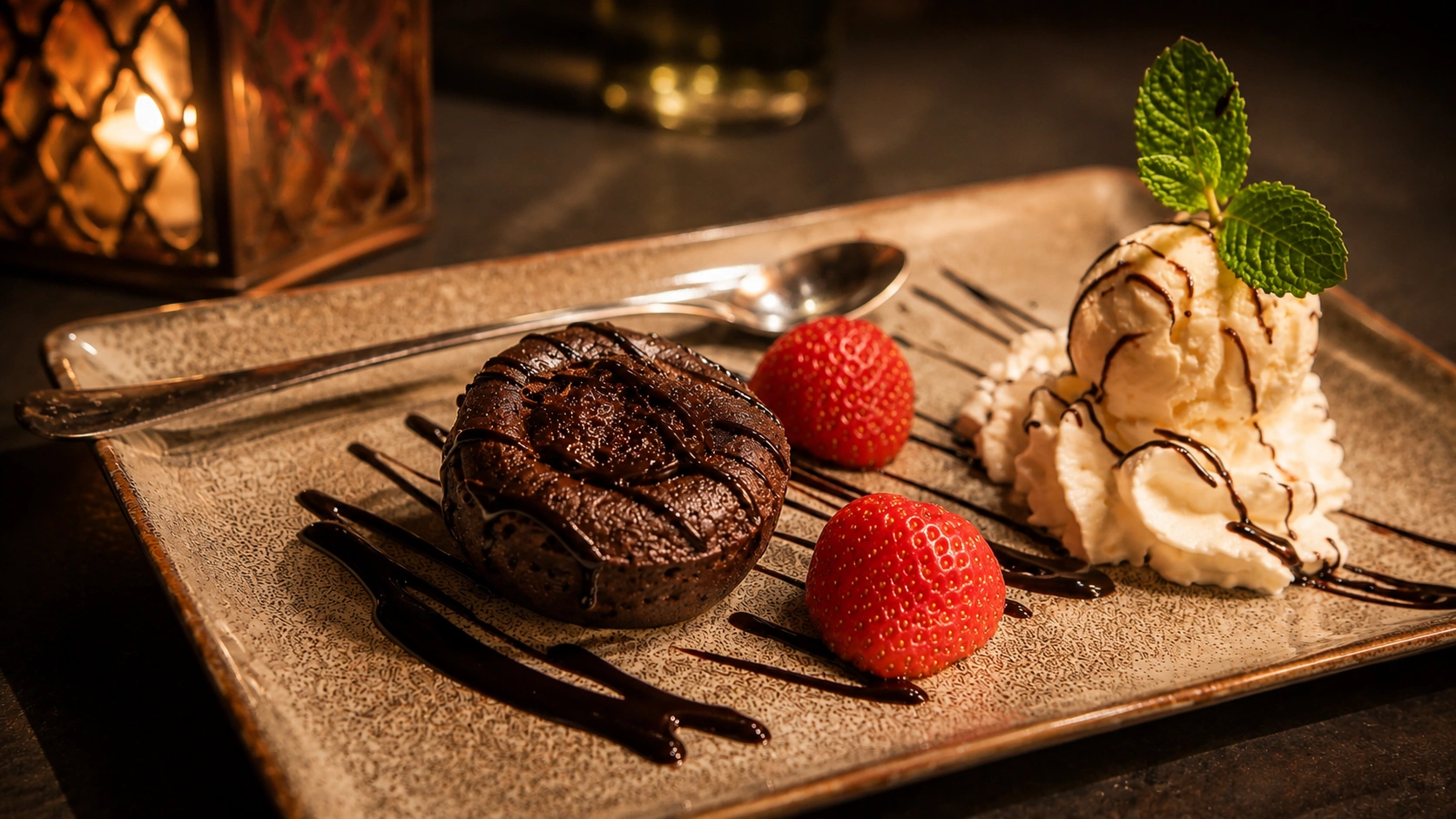 Chocoladedessert met ijs